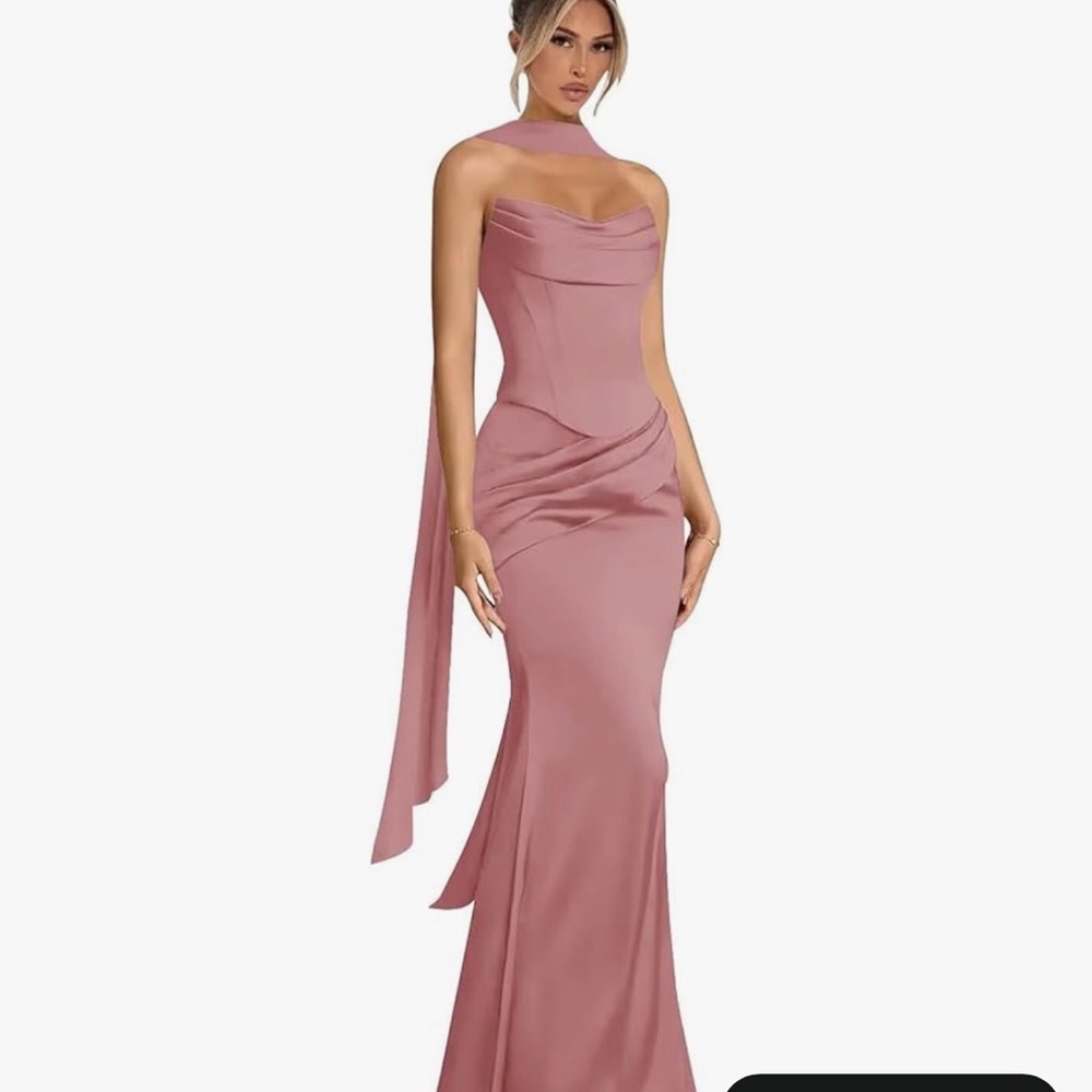 Chiffon Drape Halter Evening Gown - Dusty Rose